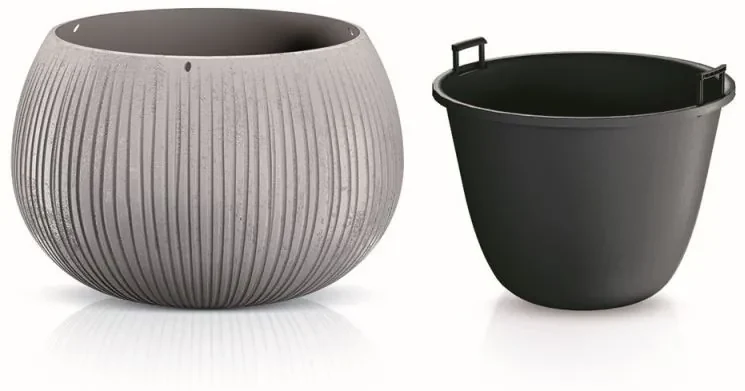 Prosperplast Obal na kvetináč s vložkou Bowl šedý, varianta 23,8 cm
