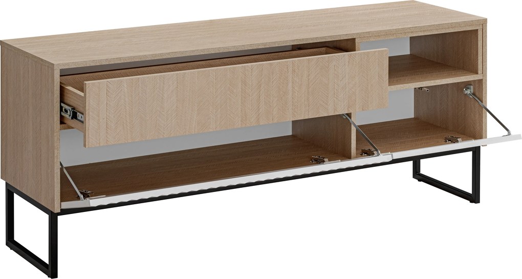 TV stolík Bliwon 148 cm so zásuvkami - jodeľka scandi / biely mat