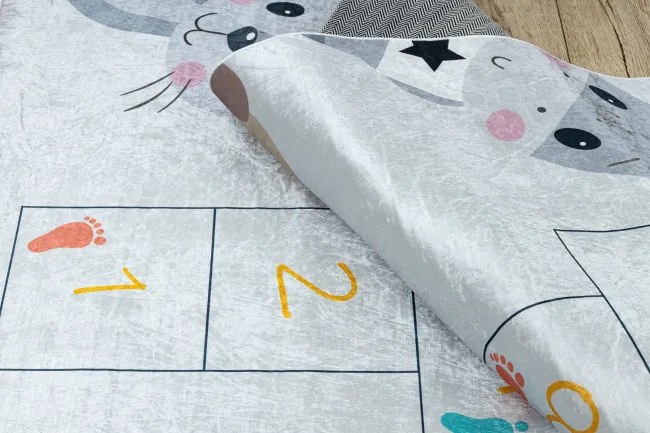 Detský koberec protišmykový BAMBINO 43092 zvieratká, sivý / žltý