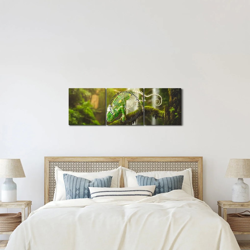 Obraz chameleóna (s hodinami) (90x30 cm)