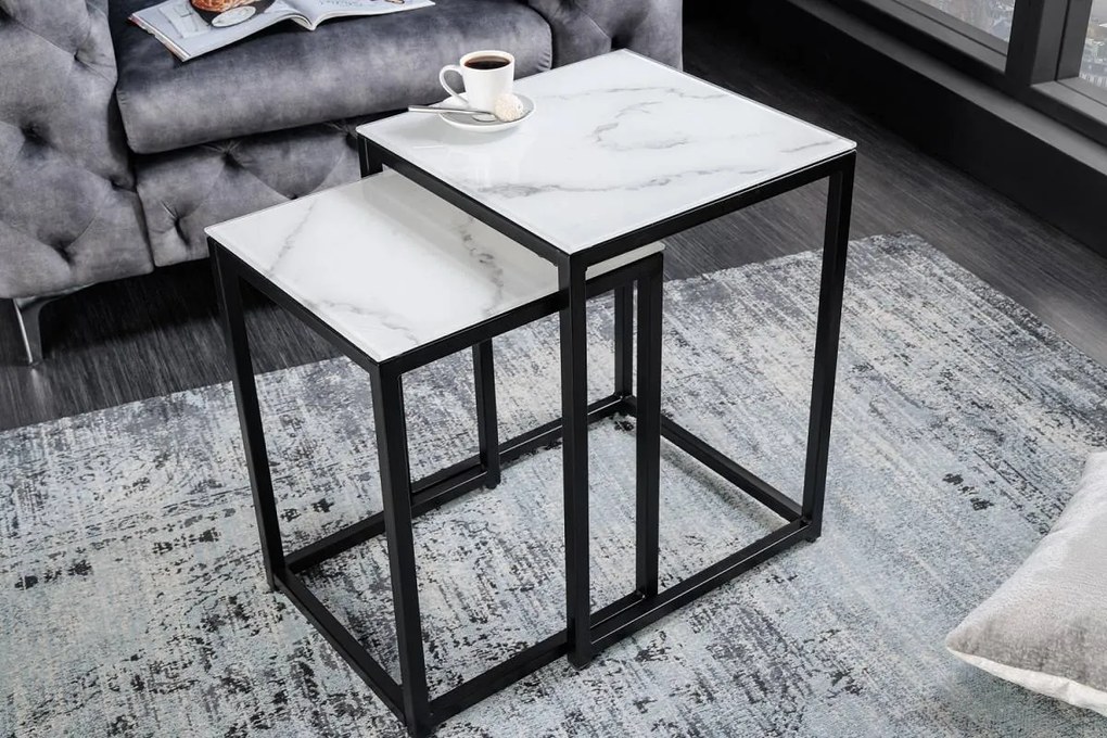 Odkladací stolík Latrisha 40 cm biela - vzor mramor - Otvorené balenie