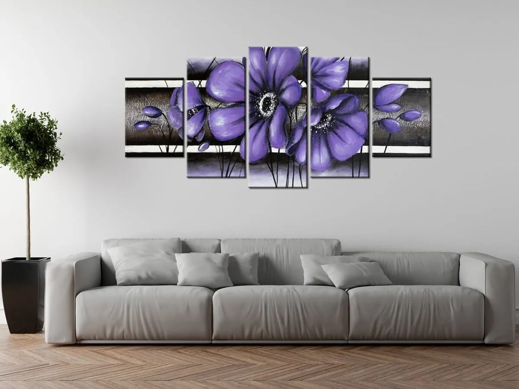 Gario Ručne maľovaný obraz Tajomný fialový Vlčí mak - 5 dielny Rozmery: 150 x 105 cm