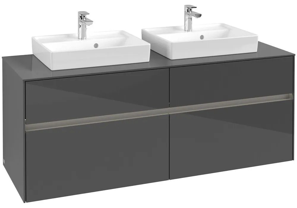 VILLEROY & BOCH Collaro závesná skrinka pod dve umývadlá na dosku, 4 zásuvky, s LED osvetlením, 1400 x 500 x 548 mm, Glossy Grey, C076B0FP
