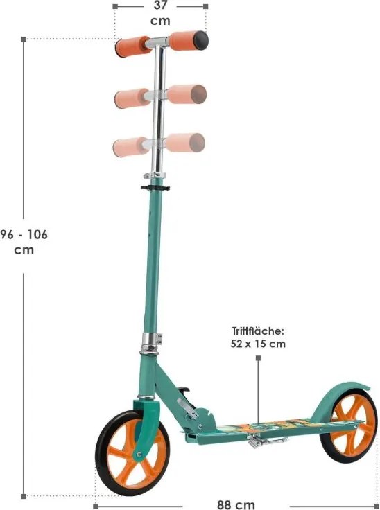 Detská kolobežka s veľkými kolesami a popruhom, Dino - mint