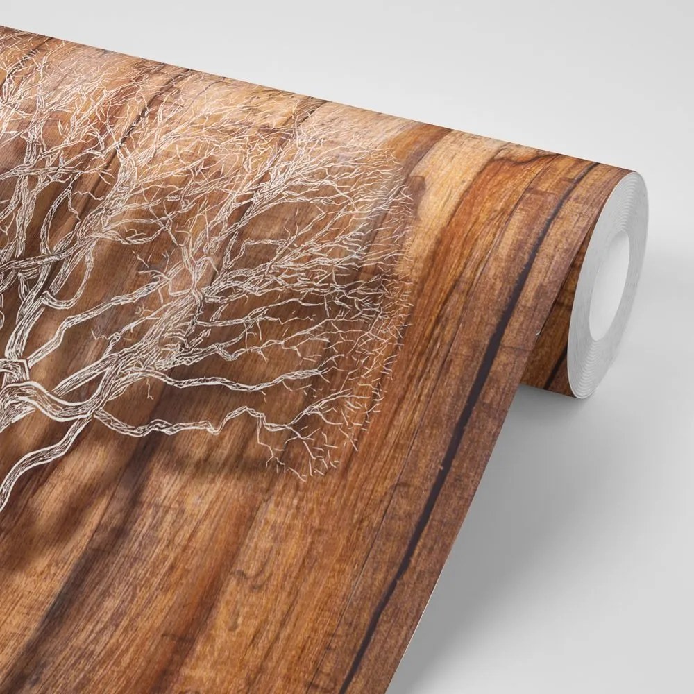 Samolepiaca tapeta strom na drevenom podklade - 300x200