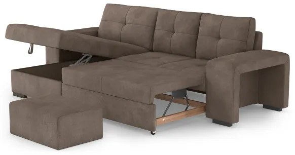 Rozkladacia sedačka s úložným priestorom a taburetom PALERMO, hnedá, ľavé prevedenie