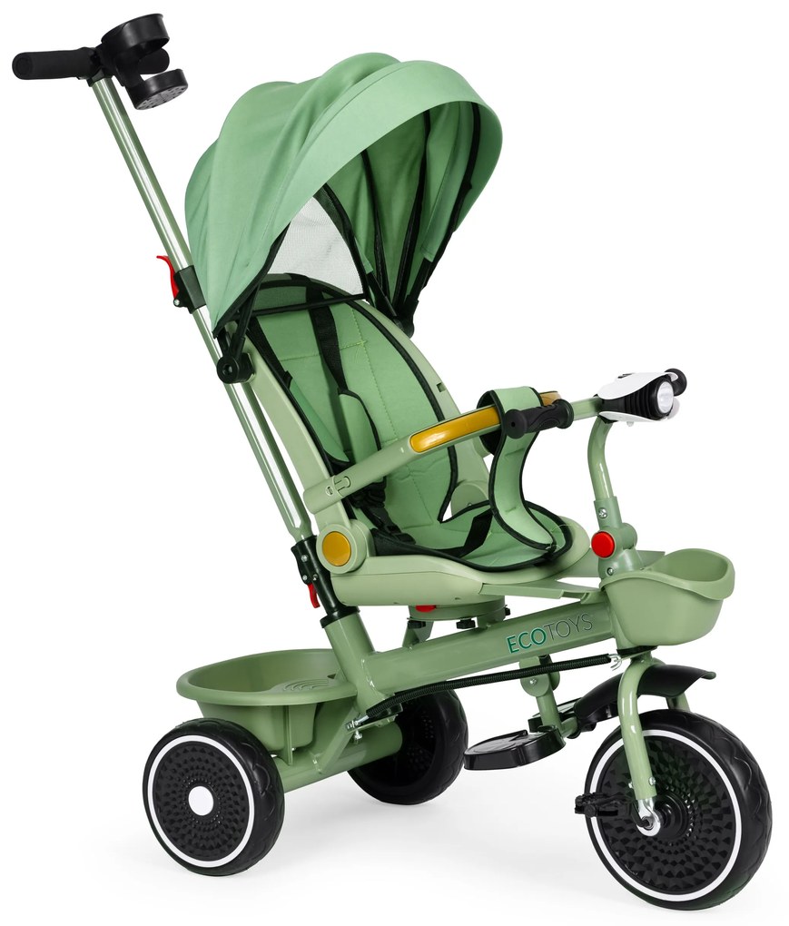 ECOTOYS Trojkolka/ kočík, 2v1, s otočným sedadlom a sklopnou strieškou, zelená