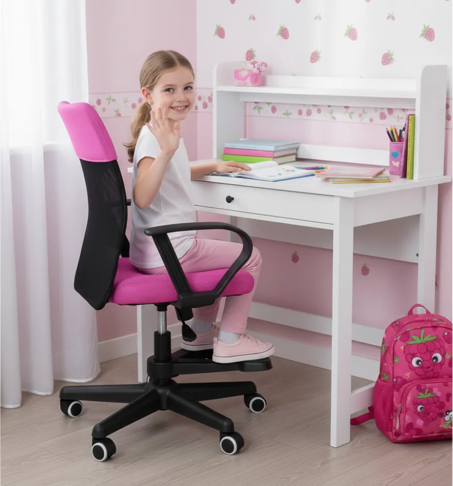 Detská stolička Neoseat MONKEY s podnožou — látka, čierna / ružová