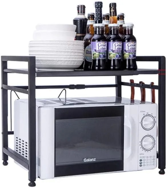 eCarla Stojan na mikrovlnku, polička s nastaviteľnou šírkou 37-65cm, čierny kov