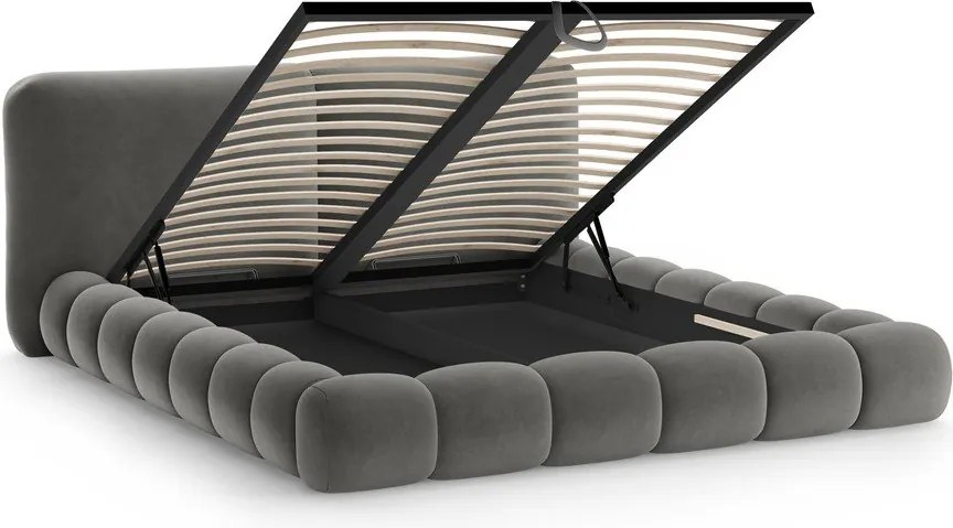 Tmavosivá čalúnená dvojlôžková posteľ s úložným priestorom s roštom 180x200 cm Solange – Micadoni