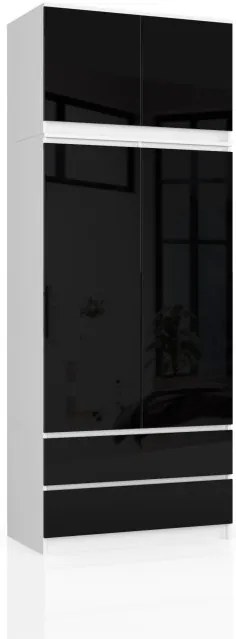 Skriňa s nadstavcom S 90 cm 2D 2SZ CLP čierna, lesk