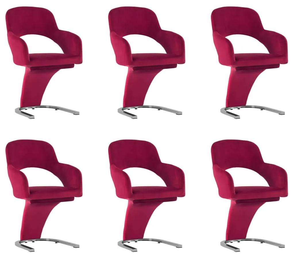 vidaXL Jedálenské stoličky 6 ks, vínovo červené, zamat