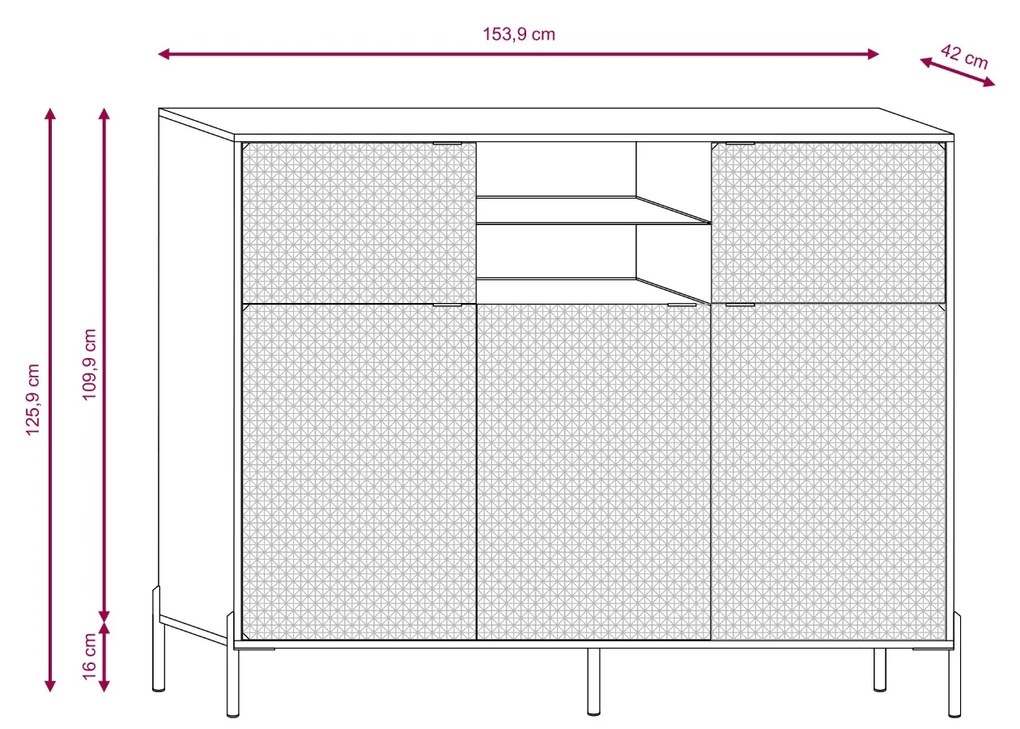 Komoda Diamond s LED osvětlením 153,9 cm bílý lesk