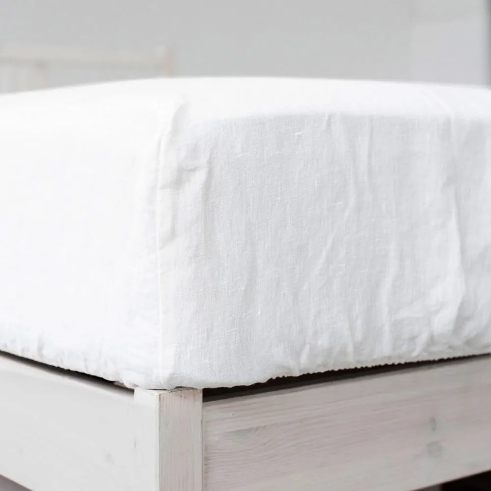 Biela napínacia plachta s prímesou ľanu 90x200 cm – Linen Tales
