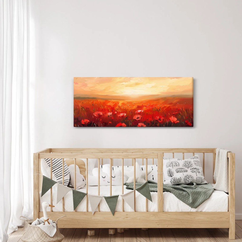 Obraz - Pole vlčích makov (120x50 cm)