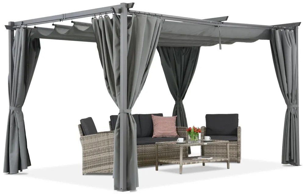 Antracitová pergola na terasu so závesmi La Palma 3x4 Garden Point