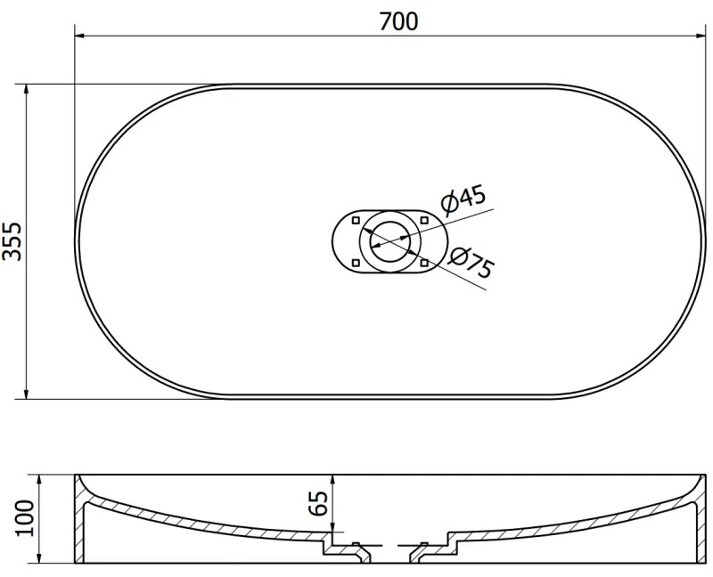 Mexen Sofia, umývadlo na dosku z konglomerátu 70 x 35,5 cm, čierna matná, 23067071