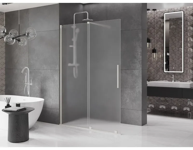 Mexen Velar, sprchová zástena s posuvnými dverami Walk-in 150 x 200 cm, 8mm sklo námraza, brúsená oceľ, 871-150-000-33-97