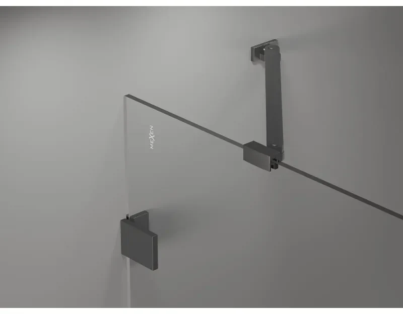 Mexen Lunar, polkruhový výklopný sprchový kút 90 x 90 cm, 8mm číre sklo, grafitový profil, 833-090L-090P-95-00