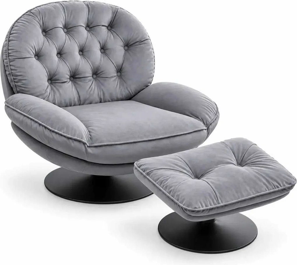 LuxuryForm DESIGN Otočné kreslo LUNA s podnožkou - sivé