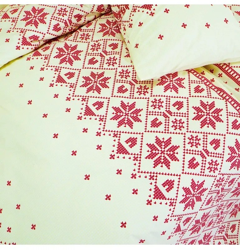 Obliečky bavlnené Etno krémovo-bordové EMI, Štandardný set jednolôžko obsahuje 1x 140x200 + 1x 70x90