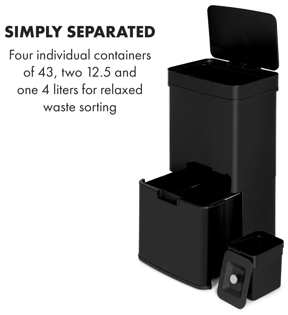 Klarstein Touchless Black Stainless Steel, odpadkový kôš, senzor, 72 l, čierny