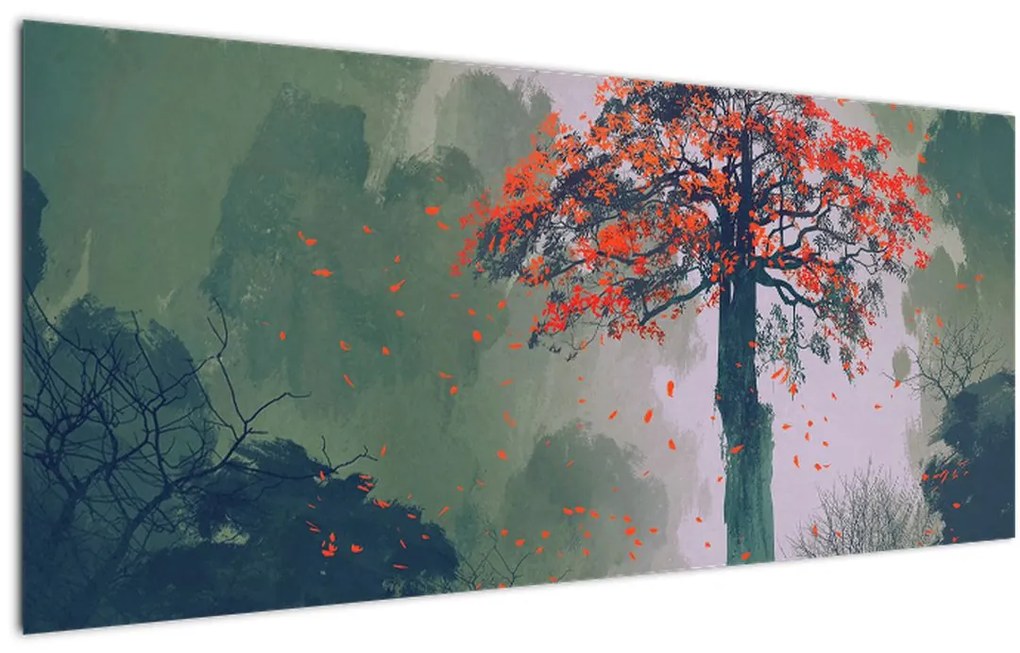 Obraz osamoteného červeného stromu (120x50 cm)