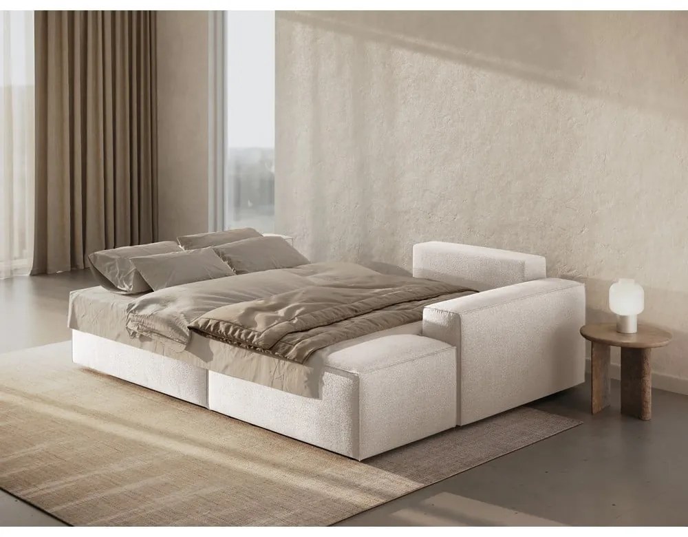 Biela rozkladacia rohová pohovka z textílie bouclé (pravý roh) Jodie – Micadoni Home