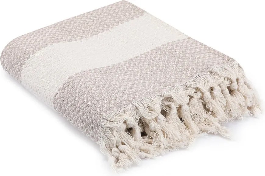 Béžový bavlnený pléd na dvojlôžko 230x200 cm Seritli – Mijolnir