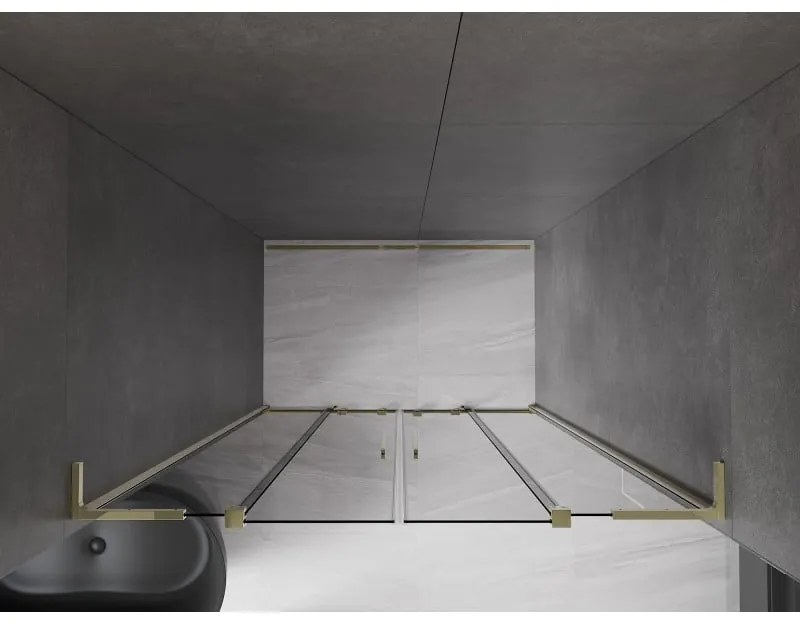 Mexen Velar L Duo, posuvné sprchové dvere do otvoru 150 cm, 8mm šedé sklo, zlatá lesklá, 871-150-003-42-50