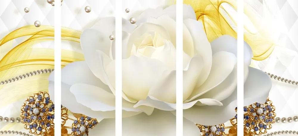 5-dielny obraz luxusná ruža s abstrakciou - 200x100