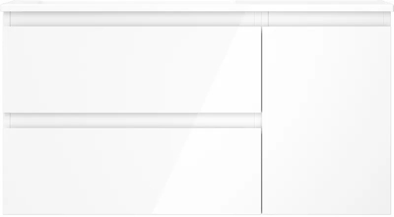 Mexen Orio, kúpeľňová skrinka 90 cm s umývadlom Otis vľavo, 2S, 1D, biela lesklá, 91A13-09047-3-BBFFF00-W18L00