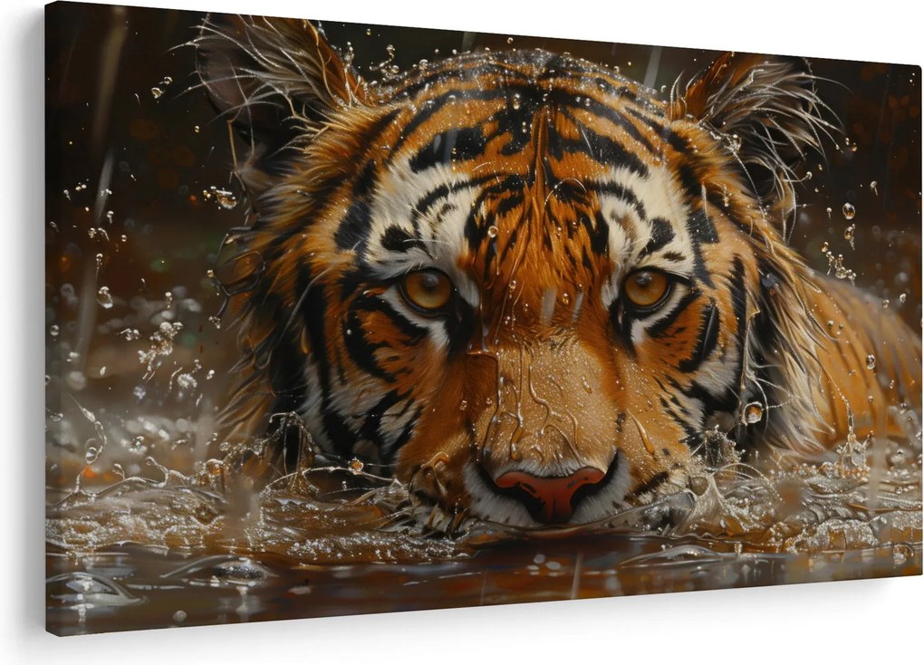 Obraz - Portrét tigra vo vode (90x60 cm)