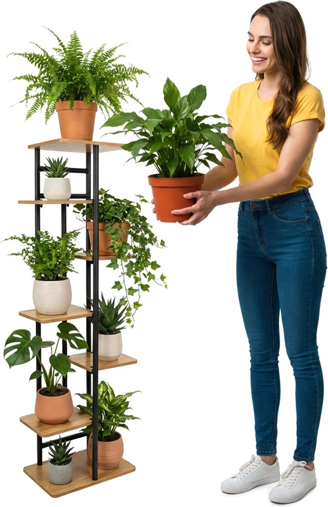 Stojan na květiny BASTIAN grafitový/dub craft