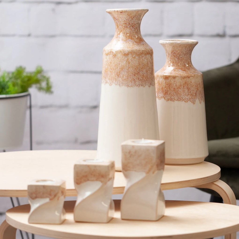 KERAMICKÝ SVIETNIK RUBEN (02) 8X8X12 CM KRÉMOVÁ