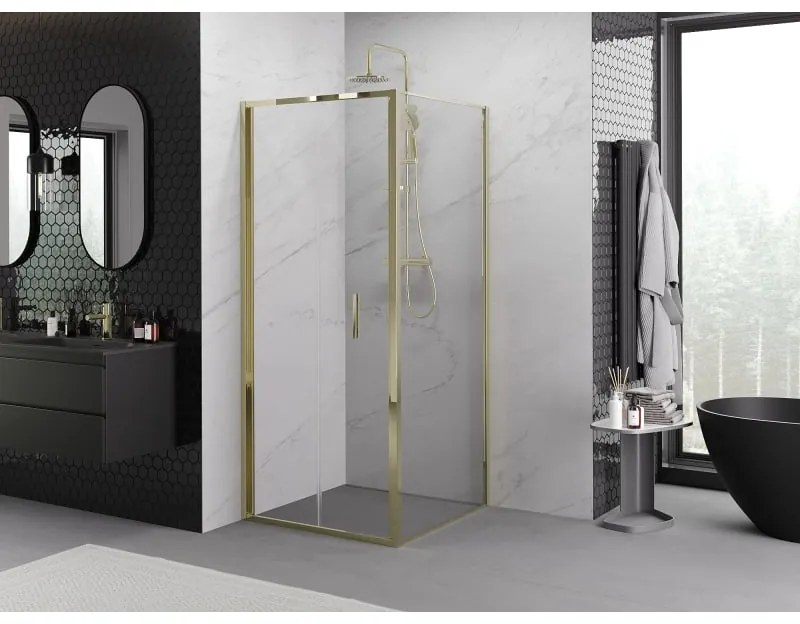 Mexen Exo, skladací sprchový kút 85 x 85 cm, číre sklo, zlatá, 816-085-085-50-00