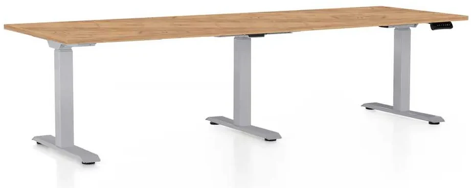 Výškovo nastaviteľný stôl OfficeTech Long, 240 x 80 cm, sivá podnož, dub kraft