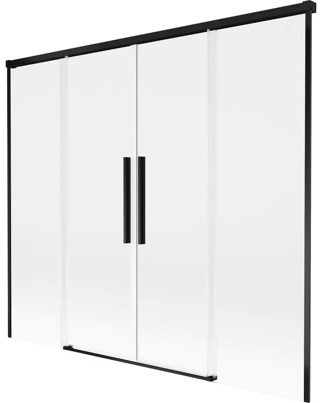 Mexen Rox, 2-krídlová posuvná vaňová zástena 180 x 150 cm, 8mm číre sklo, čierny matný profil, 8C9-180-002-70-00