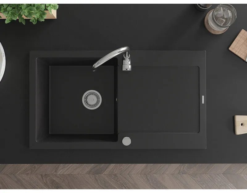 Mexen Leo - drez granitový 90x50cm, 1-komorový, čierna, 6501901010-77