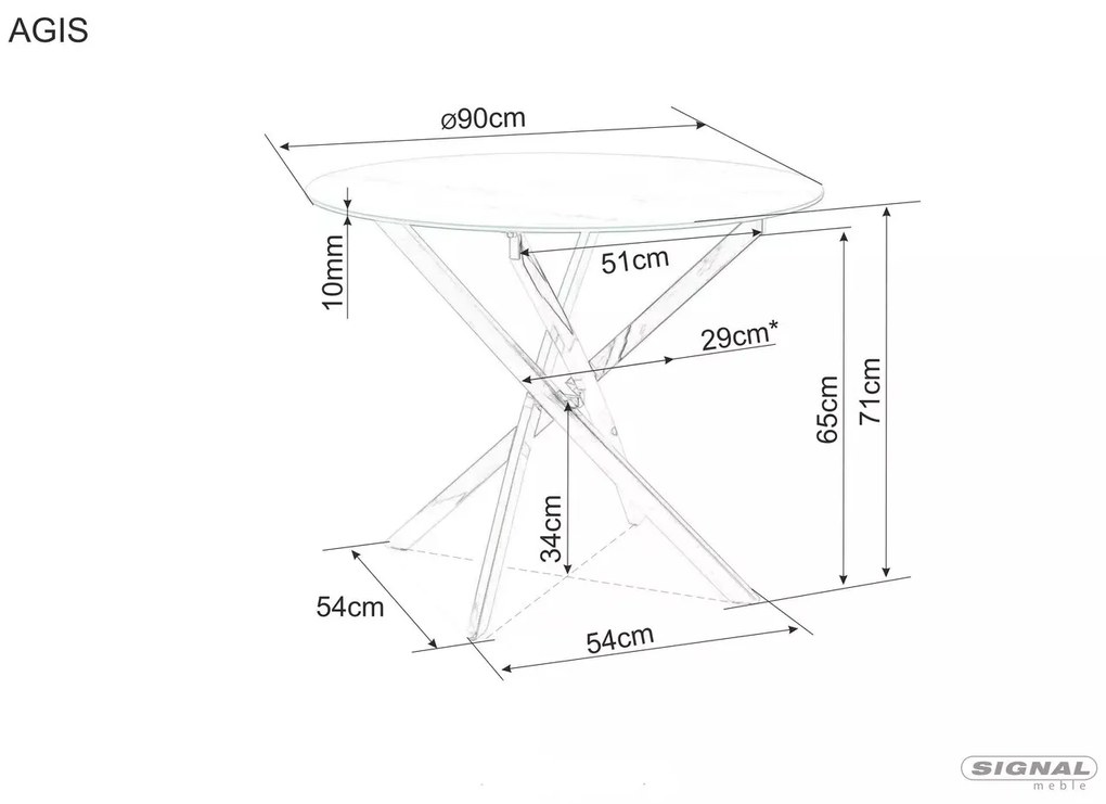 Jídelní stůl Agis 90 cm čirý/zlatý