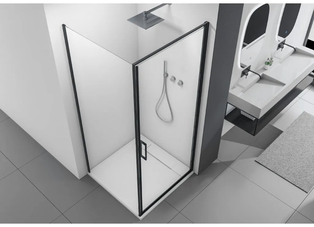 Cerano Porte, 1-krídlový sprchovací kút 90x70 cm, 8mm číre sklo, čierny profil, CER-CER-413573