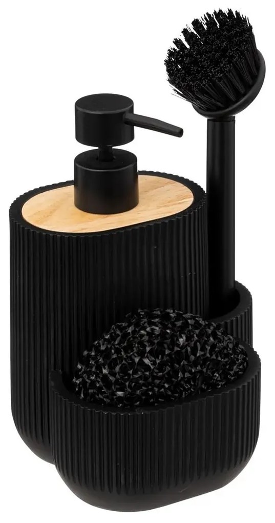 Dávkovač mydla Blackwood, čierna/s drevenými prvkami, 500ml