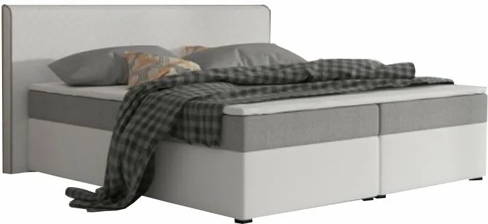 KONDELA Novara 180 čalúnená manželská posteľ s matracmi biela / sivá