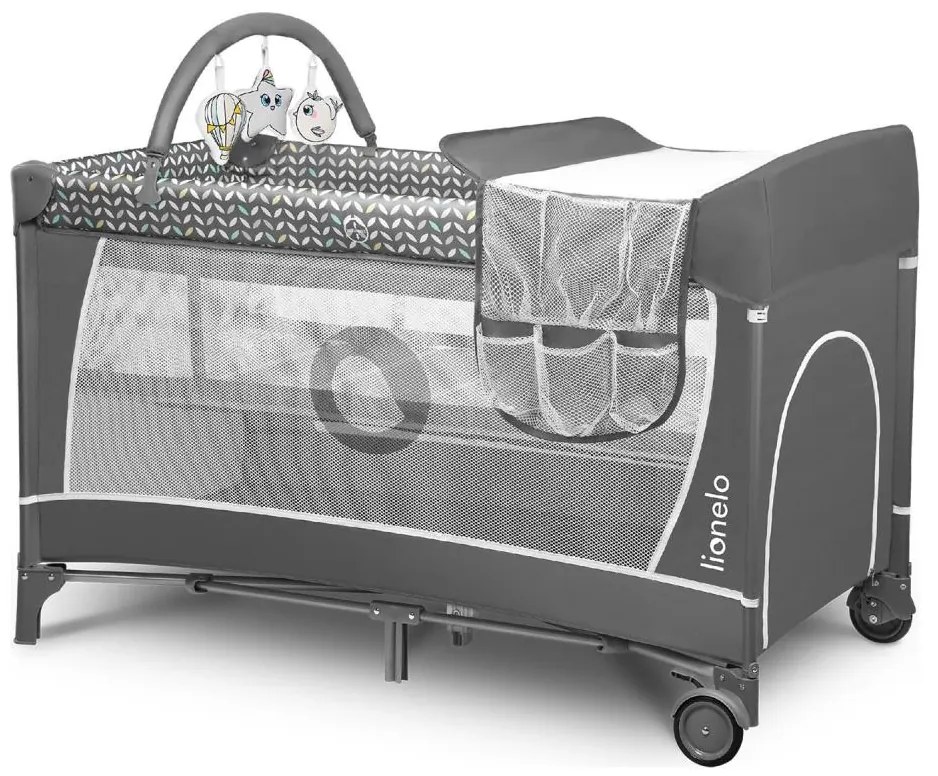Lionelo - Cestovná postieľka FLOWER Šedá Scandi