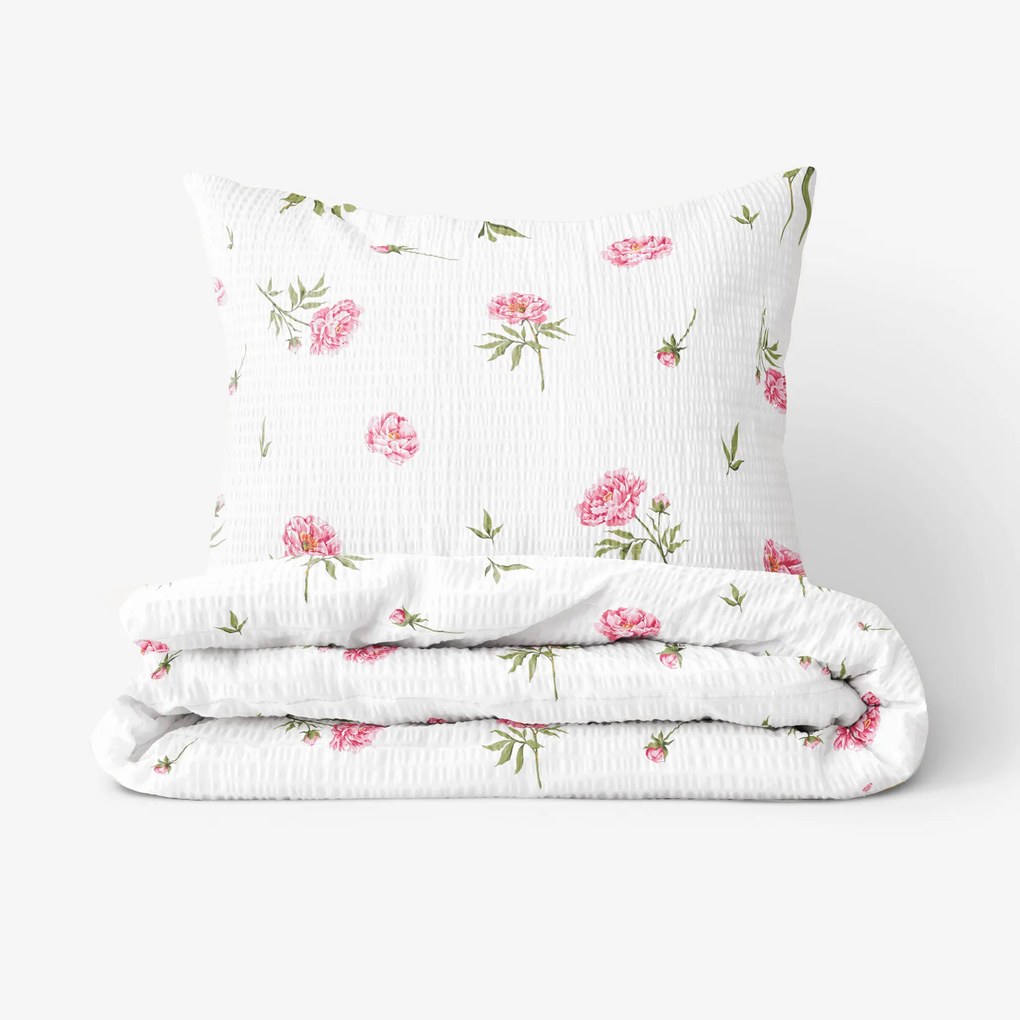 Goldea krepové posteľné obliečky - pivonky 140 x 200 a 70 x 90 cm