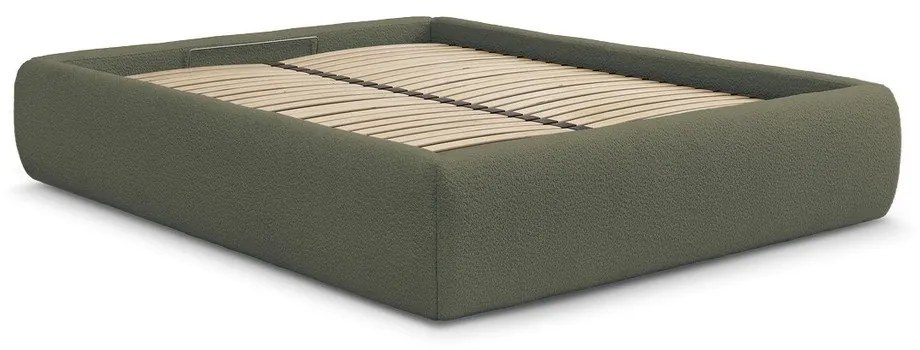 Tmavozelená čalúnená dvojlôžková posteľ s úložným priestorom/bez čela s roštom 180x200 cm Inera – Bobochic Paris