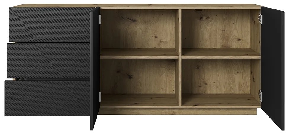 Komoda Asha 167 cm na sokli - artisan / čierny mat
