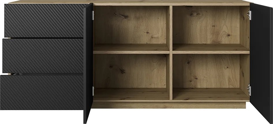Komoda so zásuvkami Asha 167 cm dvojdverová - dub artisan / čierny mat