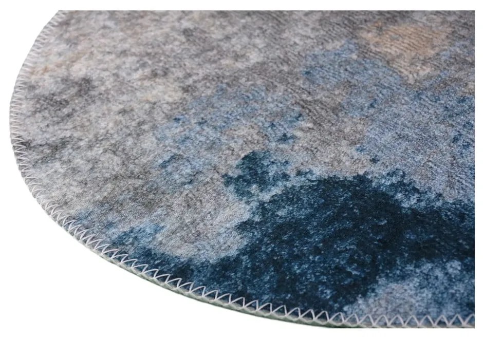 Modrý/sivý umývateľný okrúhly koberec ø 100 cm – Vitaus