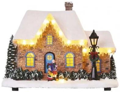 LED vianočný domček, 20,5 cm, 3× AA, vnút., teplá biela